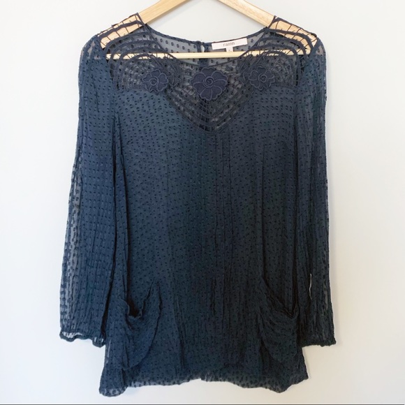 Rainn Navy Blue Sheer Blouse - Size Medium - Picture 3 of 10